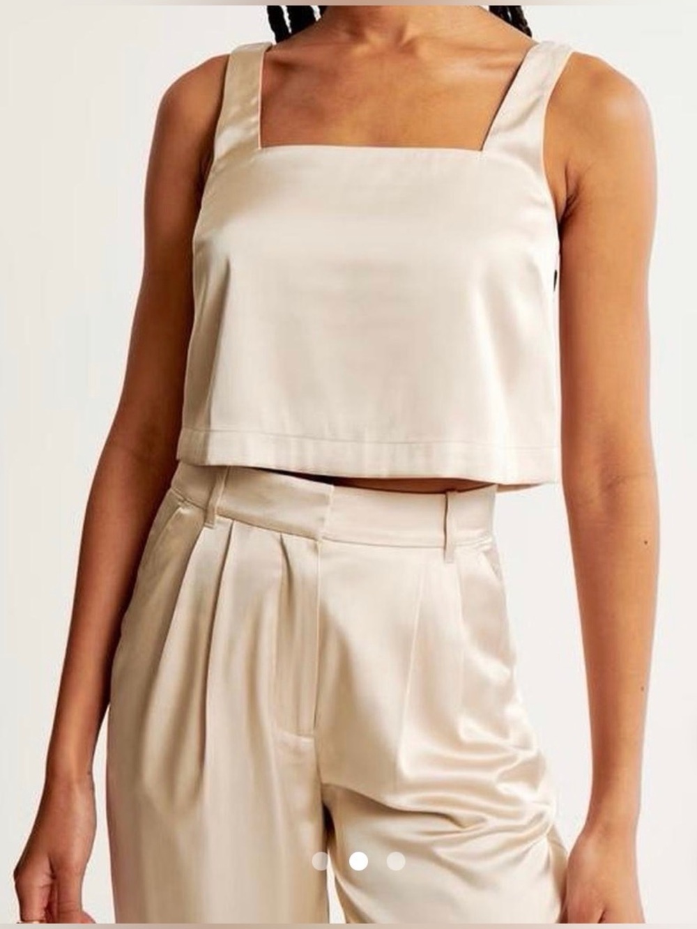 Abercrombie & Fitch Beige Satin Square Neck Top